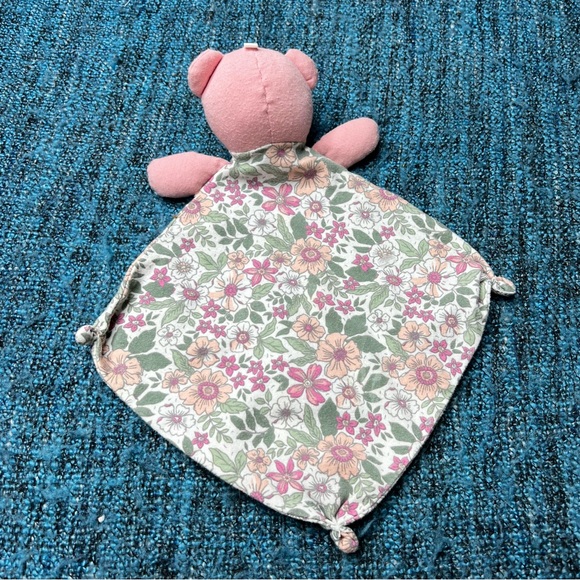 Max & Olivia Mini Teddy Bear Floral Security Blanket in Pink and Green - Picture 4 of 5